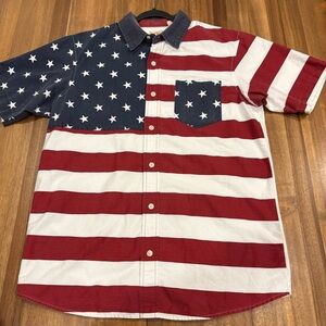 Red Head American Flag Button Up Shirt Men’s Medium Y2K Americana